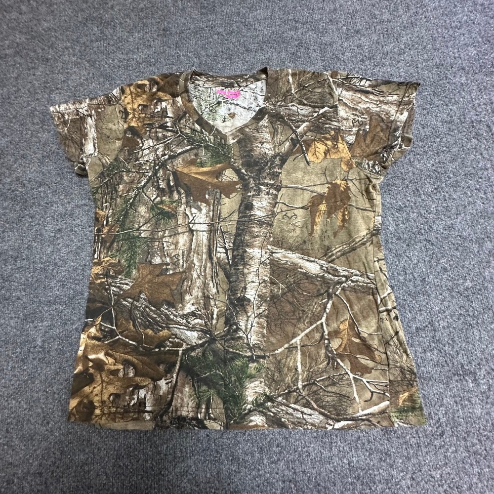 Game Winner T-Shirt Womens Size L Brown RealTree Camo Short Sleeve Outdoor Top